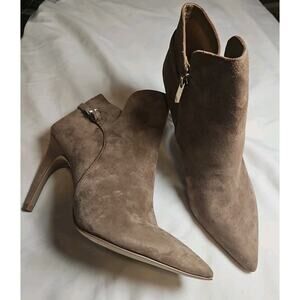 Sam Edelman Women's Brown Suede Ankle Boots 10 Side Buckle Pointed Toe 4" Heel